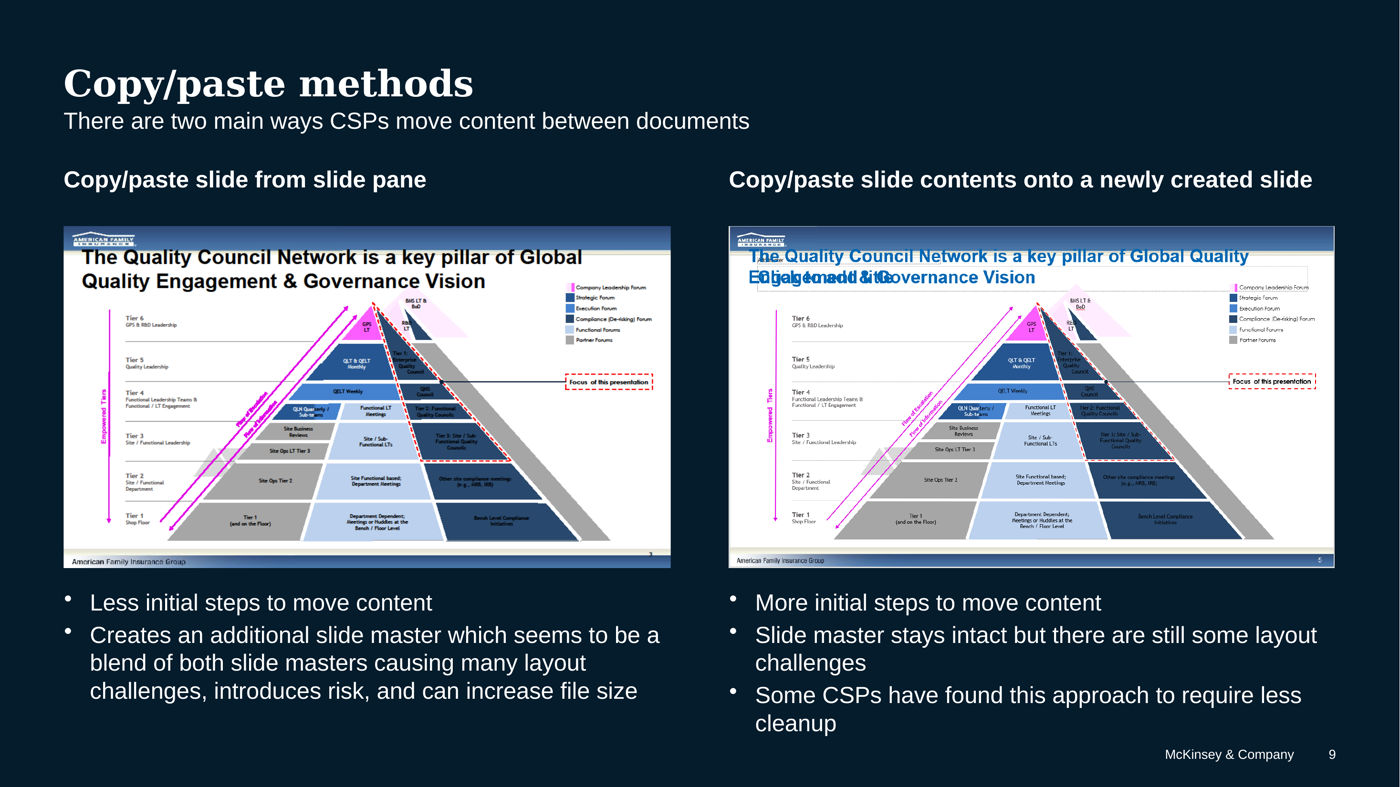 Two paste methods. Slide pane versus contents.